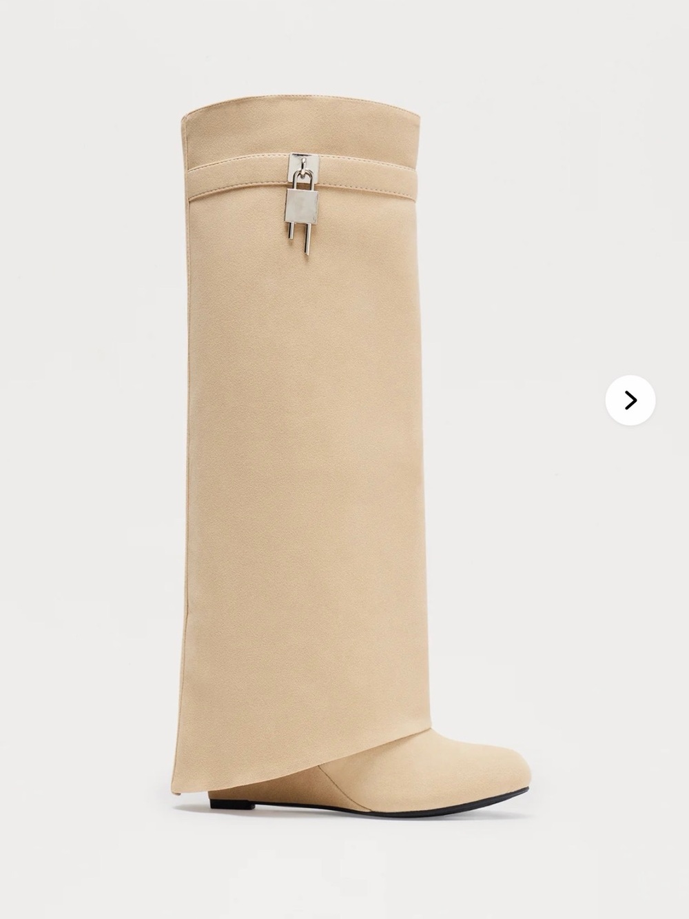 Tall Beige Women's Knee-High Boots with Silver Hardware